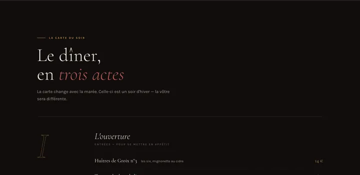 Menu en trois actes
