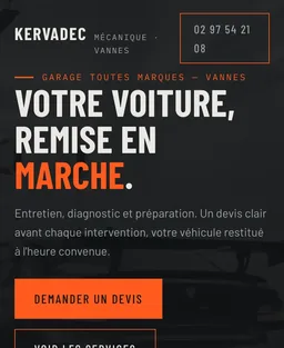 Version mobile du site concept Garage Kervadec — garage toutes marques