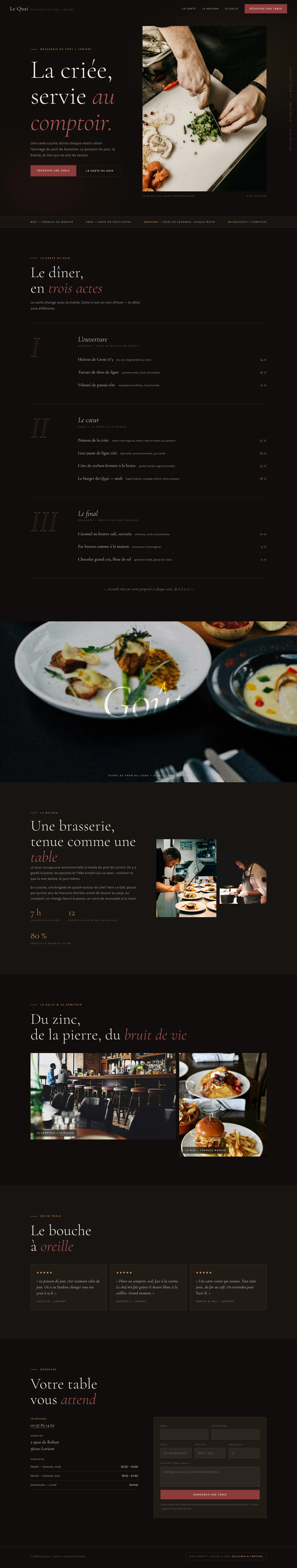 Capture complète du site concept Le Quai — brasserie du port