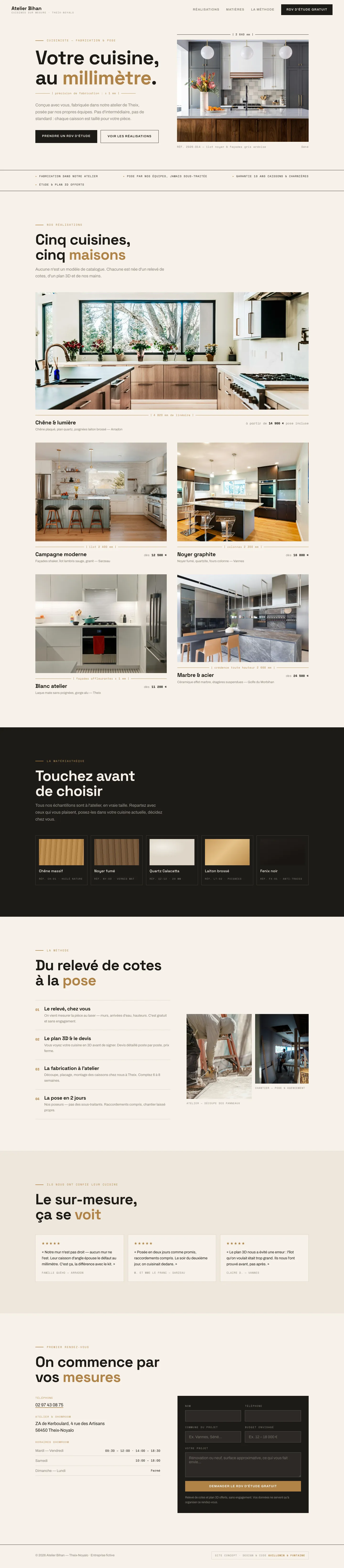 Capture complète du site concept Atelier Bihan — cuisines sur mesure
