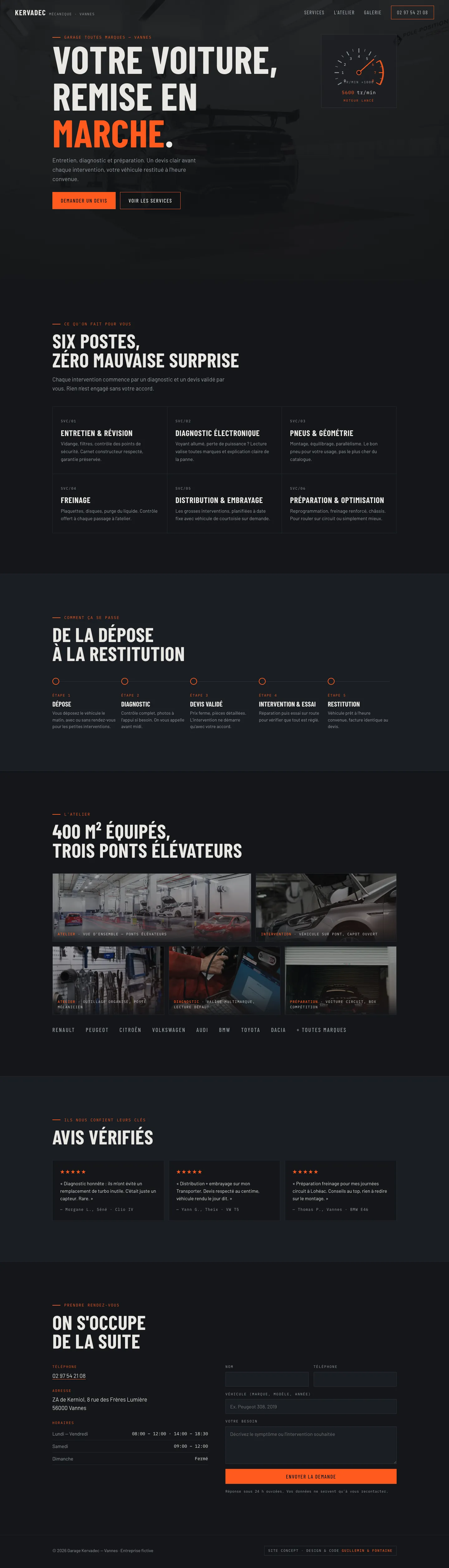 Capture complète du site concept Garage Kervadec — garage toutes marques