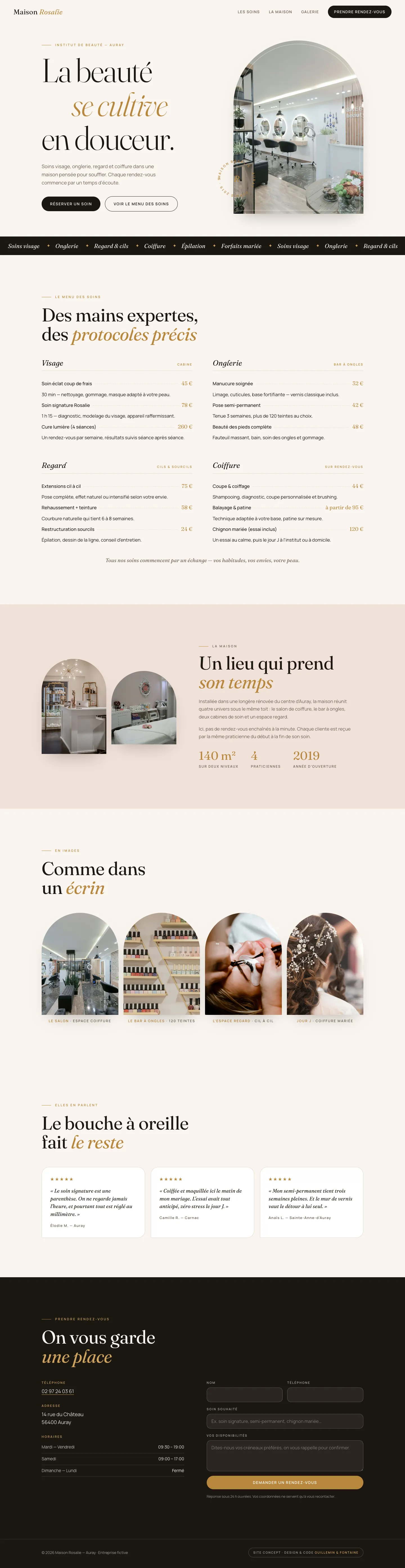 Capture complète du site concept Maison Rosalie — institut de beauté