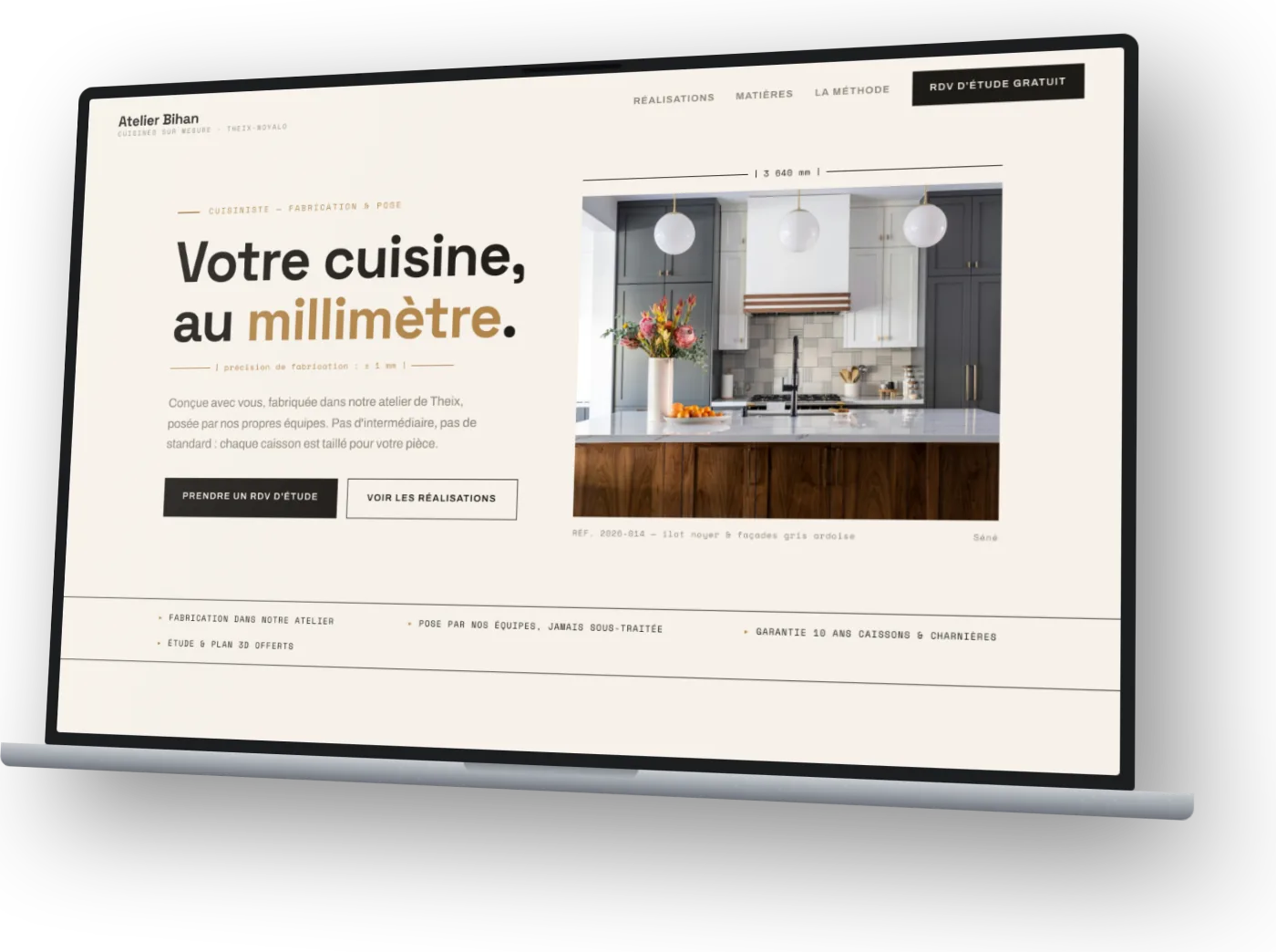 Mockup du site concept Atelier Bihan — cuisines sur mesure